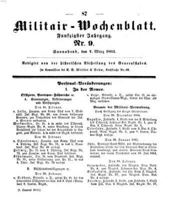 Militär-Wochenblatt Samstag 4. März 1865