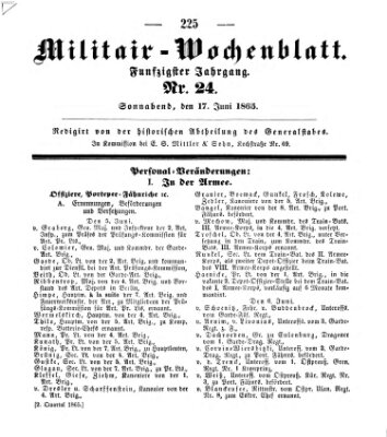 Militär-Wochenblatt Samstag 17. Juni 1865