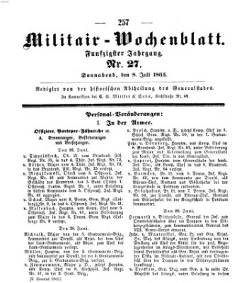 Militär-Wochenblatt Samstag 8. Juli 1865