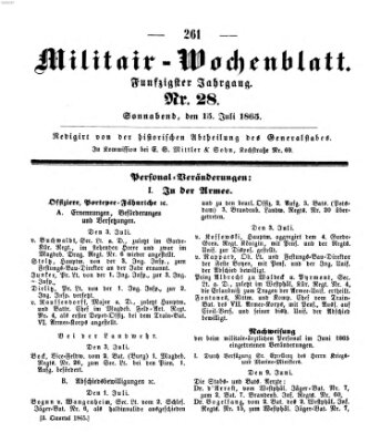 Militär-Wochenblatt Samstag 15. Juli 1865