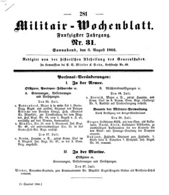 Militär-Wochenblatt Samstag 5. August 1865