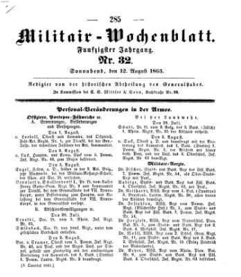 Militär-Wochenblatt Samstag 12. August 1865