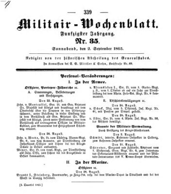 Militär-Wochenblatt Samstag 2. September 1865