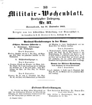 Militär-Wochenblatt Samstag 16. September 1865