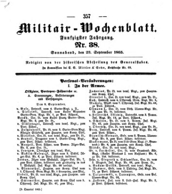 Militär-Wochenblatt Samstag 23. September 1865