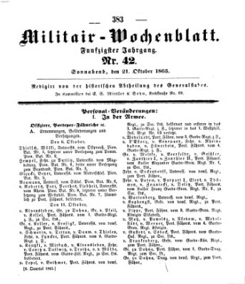 Militär-Wochenblatt Samstag 21. Oktober 1865