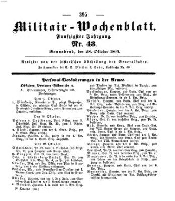 Militär-Wochenblatt Samstag 28. Oktober 1865