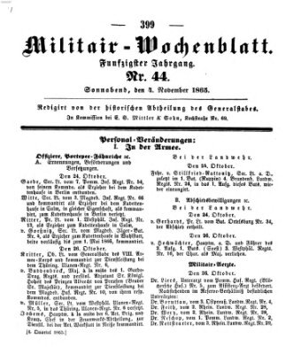 Militär-Wochenblatt Samstag 4. November 1865