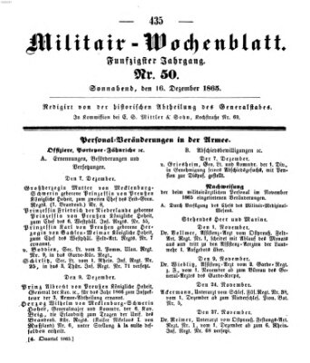 Militär-Wochenblatt Samstag 16. Dezember 1865