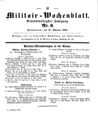 Militär-Wochenblatt Samstag 10. Februar 1866