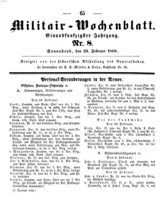 Militär-Wochenblatt Samstag 24. Februar 1866