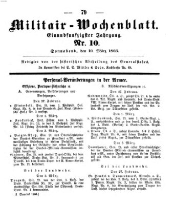 Militär-Wochenblatt Samstag 10. März 1866