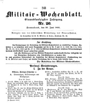 Militär-Wochenblatt Samstag 30. Juni 1866