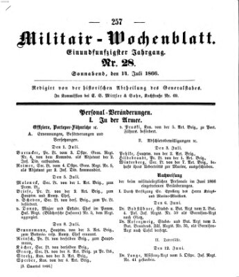 Militär-Wochenblatt Samstag 14. Juli 1866