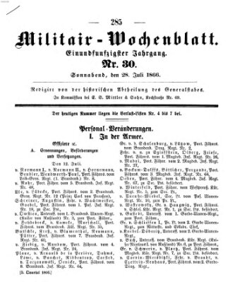 Militär-Wochenblatt Samstag 28. Juli 1866