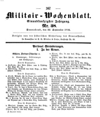 Militär-Wochenblatt Samstag 22. September 1866