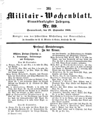 Militär-Wochenblatt Samstag 29. September 1866