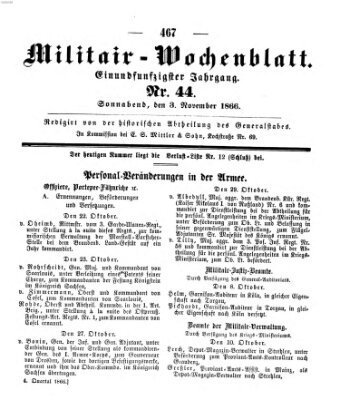 Militär-Wochenblatt Samstag 3. November 1866