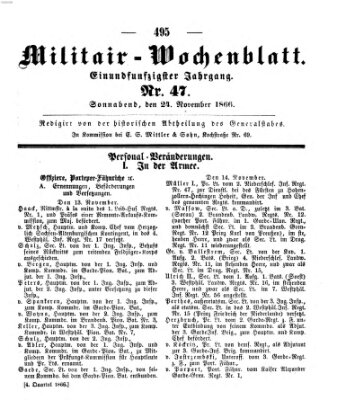 Militär-Wochenblatt Samstag 24. November 1866