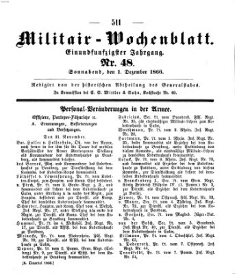 Militär-Wochenblatt Samstag 1. Dezember 1866