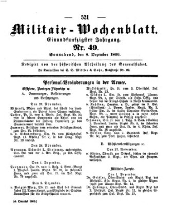 Militär-Wochenblatt Samstag 8. Dezember 1866