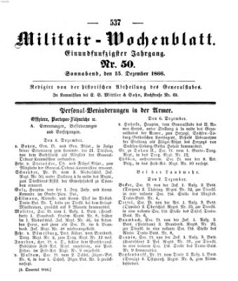 Militär-Wochenblatt Samstag 15. Dezember 1866