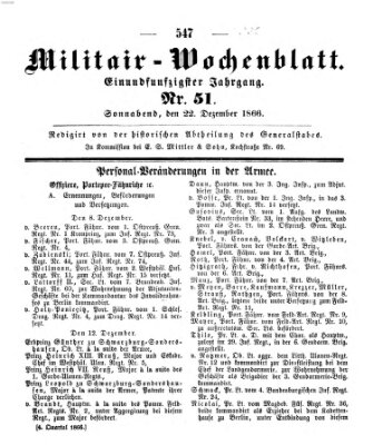 Militär-Wochenblatt Samstag 22. Dezember 1866