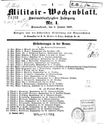 Militär-Wochenblatt Samstag 5. Januar 1867