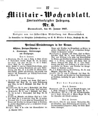 Militär-Wochenblatt Samstag 19. Januar 1867