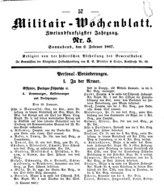 Militär-Wochenblatt Samstag 2. Februar 1867
