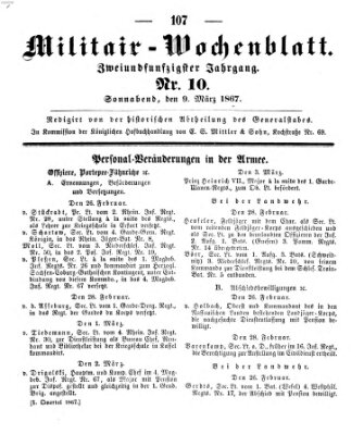 Militär-Wochenblatt Samstag 9. März 1867