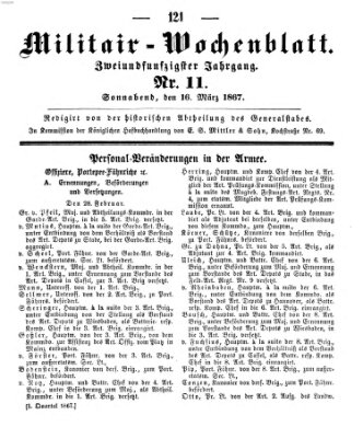 Militär-Wochenblatt Samstag 16. März 1867