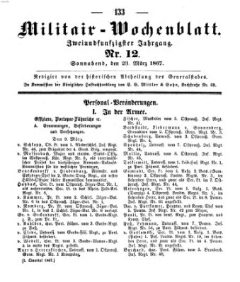 Militär-Wochenblatt Samstag 23. März 1867