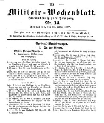 Militär-Wochenblatt Samstag 30. März 1867