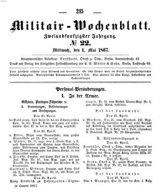 Militär-Wochenblatt Mittwoch 1. Mai 1867