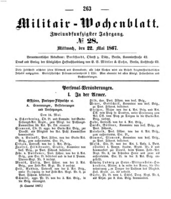 Militär-Wochenblatt Mittwoch 22. Mai 1867