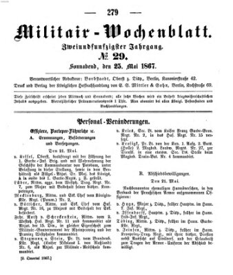 Militär-Wochenblatt Samstag 25. Mai 1867