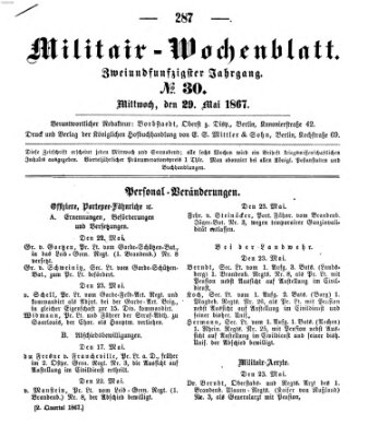 Militär-Wochenblatt Mittwoch 29. Mai 1867