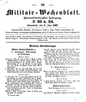 Militär-Wochenblatt Samstag 8. Juni 1867