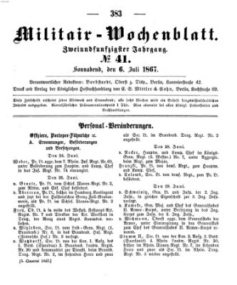 Militär-Wochenblatt Samstag 6. Juli 1867