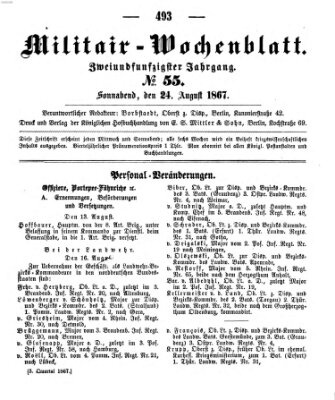 Militär-Wochenblatt Samstag 24. August 1867