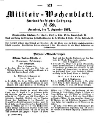 Militär-Wochenblatt Samstag 7. September 1867