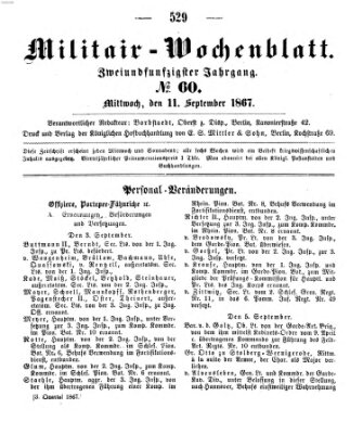 Militär-Wochenblatt Mittwoch 11. September 1867