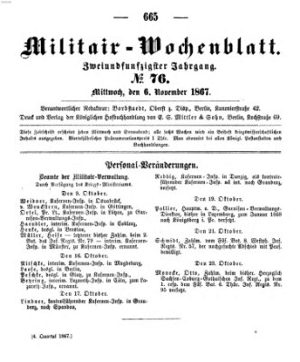 Militär-Wochenblatt Mittwoch 6. November 1867