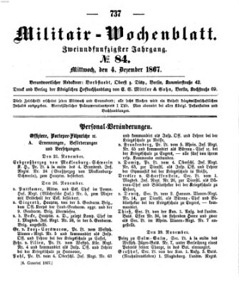 Militär-Wochenblatt Mittwoch 4. Dezember 1867