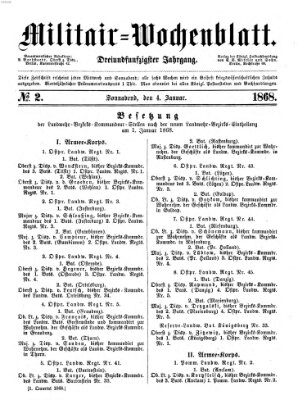 Militär-Wochenblatt Samstag 4. Januar 1868