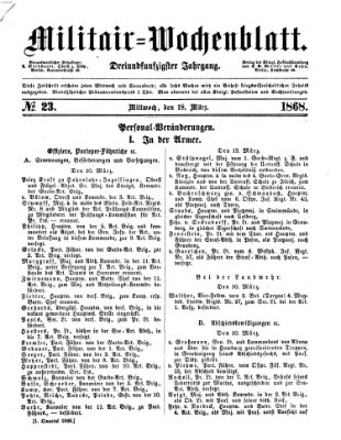 Militär-Wochenblatt Mittwoch 18. März 1868