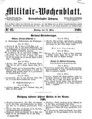 Militär-Wochenblatt Montag 23. März 1868