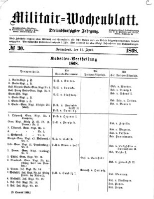 Militär-Wochenblatt Samstag 11. April 1868