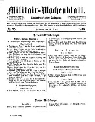 Militär-Wochenblatt Mittwoch 29. April 1868